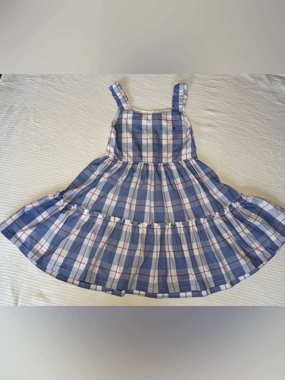Tommy Hilfiger Girls Plaid Ruffle Sundress Dress Size 6X Blue Red